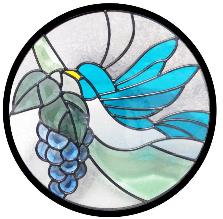 ステンドグラス 青い鳥とぶどうのパネル - 置物